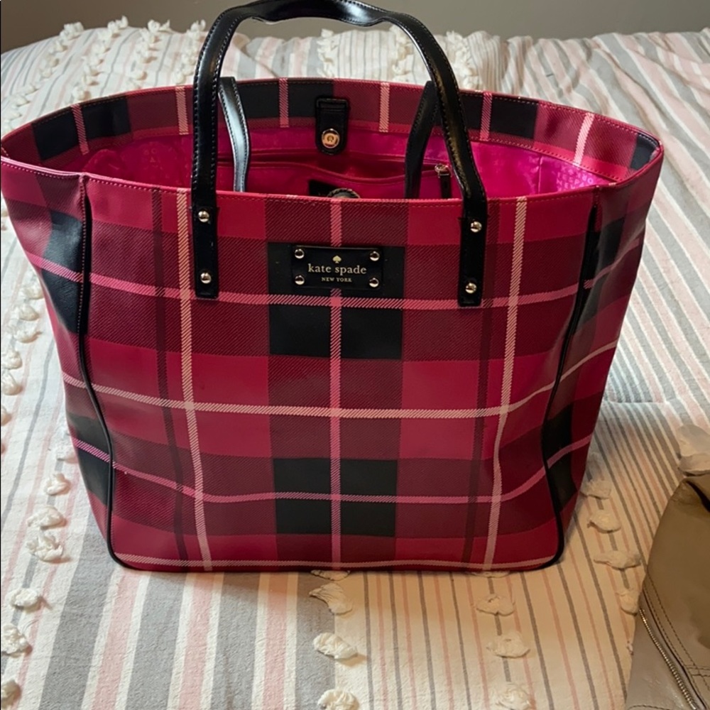 Kate Spade NY Ellison Ave Plaid Pink Black Tote